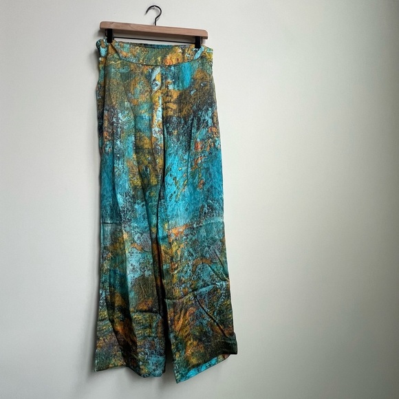 Soft Surroundings Pants Wide Leg Palazzo Cassatt Gilded Blue Multicolor tropical - Picture 3 of 15